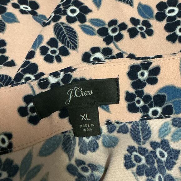 J.Crew Pink Navy Floral Wrap Blouse Peplum Style Long Sleeve Top Size XL - Picture 7 of 15